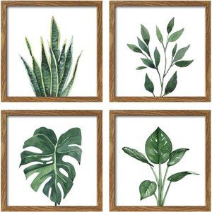 10x10 Inch 4 Panels Botanical Framed Walnut Wood Picture Frame Collage Set